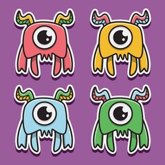 cartoon doodle monster sticker set design
