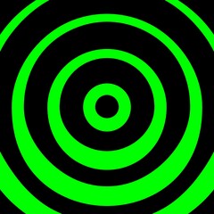 bright neon green coloured concentric circular patterns shapes and design on a black background