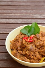 Beef Rendang or spicy beef stew. The popular dish from West Sumatran, Indonesia 