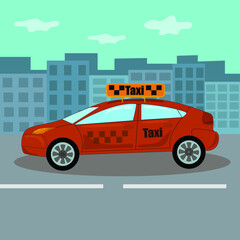 illustration of a taxi on the road in the city