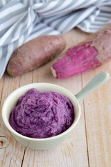 Mashed purple sweet potato. Ube puree