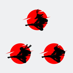 Set of ninja silhouette illustration © Nashiir