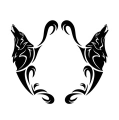 two howling wolf heads and heraldic style copy space blank black and white vector design © Cattallina