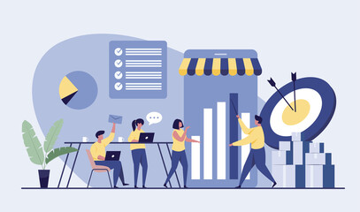 Business team meeting in office or co-working space Free Vector.