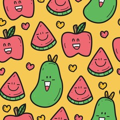 hand drawn cartoon doodle fruit pattern design