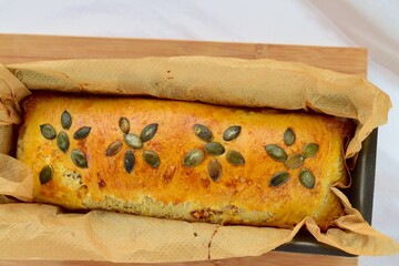 Pumpkin loaf bread with pumpkin seeds