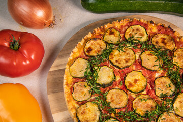 Vegetarian Provencal quiche recipe with vegetables, zucchini, tomato, pepper, onion, parsley