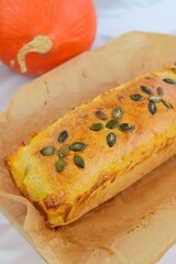 Pumpkin loaf bread with pumpkin seeds