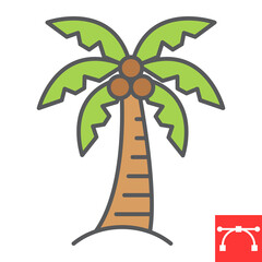 Palm tree color line icon, tropical and tourism, coconut tree vector icon, vector graphics, editable stroke filled outline sign, eps 10.