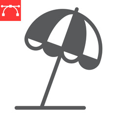 Beach umbrella glyph icon, sun umbrella and tourism, parasol vector icon, vector graphics, editable stroke solid sign, eps 10