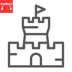 Obraz premium Sand castle line icon, summer and beach, castle vector icon, vector graphics, editable stroke outline sign, eps 10
