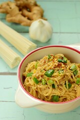 Somen noodle with spicy garlic ginger sesame soy sauce