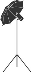 Flat camera icon with umbrella for light.