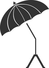 An umbrella icon for a photo shoot on a tripod.