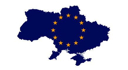 Shape of Ukraine with European Union flag. Transparent vector. 4K