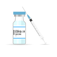 Vaccine and syringe injection, treatment to cure Covid 19 Coronavirus ,vaccination , Medical concept isolated on white background, Vector illustration EPS 10