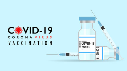 Vaccine and syringe injection, treatment to cure Covid 19 Coronavirus ,vaccination , Medical concept isolated on white background, Vector illustration EPS 10