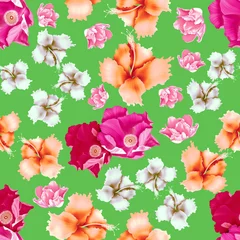 Gordijnen Seamless summer pattern with Flowers. Floral background stylish floral. legant flowers and leaves Roses Orchids Camomile © Natalia @themishaart