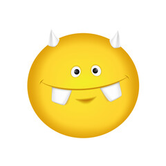 Cheerful emoticon. Smiling face yellow. Vector illustration