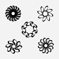 set of black flower made from repeated letter o flat simple design