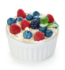 Fruit cocktail mousse isolated on white background. Health concept.