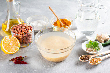 Preparation lemon rice traditional south Indian food. Chitranna or Indian lemon rice, a traditional south Indian breakfast. Step by step