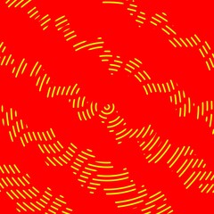 halftone style design of many diagonal stripe shapes in very bright yellow colour on a red background