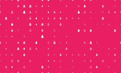 Seamless background pattern of evenly spaced white fir-tree symbols of different sizes and opacity. Vector illustration on pink background with stars