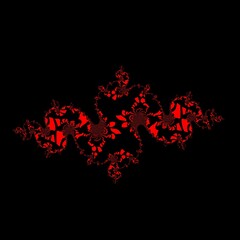 intricate fractal design of many diagonal stripe shapes in very bright neon dark red colour on a black background