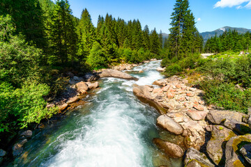 Hiking trails through the beautiful nature of the Hohe Tauern National Park near the Krimml Waterfalls
