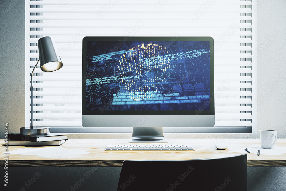 Leinwandbilder creative code skull sketch on modern laptop monitor, theft of personal data and malware concept. 3d 