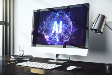 Creative artificial Intelligence symbol concept on modern computer monitor. 3D Rendering