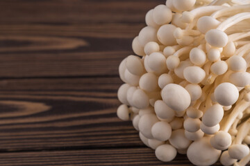 Fresh Enoki mushrooms  with selected focus.Enoki, also known as velvet shank, is a species of edible mushroom in the family Physalacriaceae.