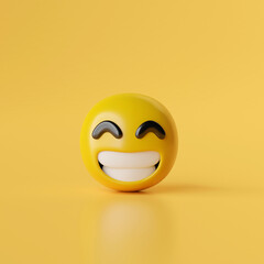Smile emoji icons on yellow background, 3d illustration