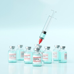 Obraz na płótnie Canvas Medical concept, A syringe and Bottle vial of 2019-ncov Covid-19 Corona Virus, 3d illustration