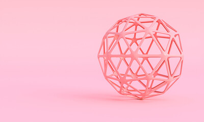 geometric sphere chiseled on pink background.