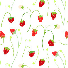 Seamless pattern with wild strawberries. For prints, backgrounds, wrapping paper, textile, wallpaper, etc. 