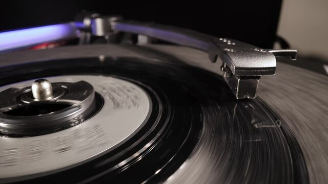 Vinyl record player in close-up - extreme macro shot