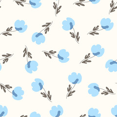 Seamless floral pattern based on traditional folk art ornaments. Colorful flowers on light background. Scandinavian style. Sweden nordic style. Vector illustration. Simple minimalistic pattern