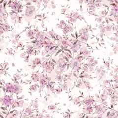  Watercolor seamless hand drawn pattern with beautiful wildflowers