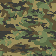 Military camouflage seamless vector pattern, skull pattern, trendy army texture.