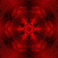 vivid bright red hexagonal kaleidoscopic pattern on a black background