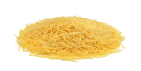A heap of raw pasta isolated.