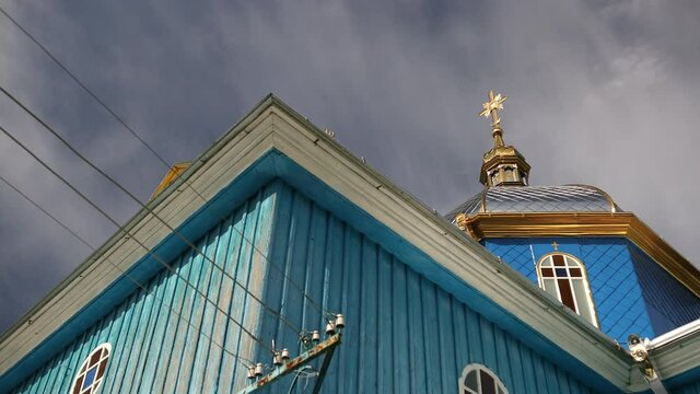 Ancient wooden orthodox church of Transfiguration in village Ukraine. Temple