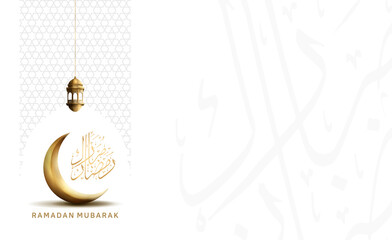 Ramadan vector design with calligraphy, lantern and moon golden color isolated on white background