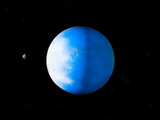 Blue planet in space, super-earth planet, realistic exoplanet, planets background 3D illustration