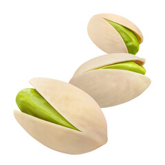 Flying pistachios, isolated on white background