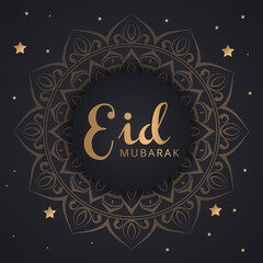 Fototapeta na wymiar Eid Mubarak Card With Mandala Background