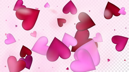 Falling Hearts Vector Confetti. Valentines Day Tender Pattern. Beautiful Pink Frame Valentines Day Decoration with Falling Down Hearts Confetti. Luxury Gift, Birthday Card, Poster Background