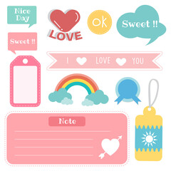 Cute paper notes. Stationary set. Scrapbook notes and cards.Printable planner stickers. Template for your message. Decorative planning element. Vector illustration.